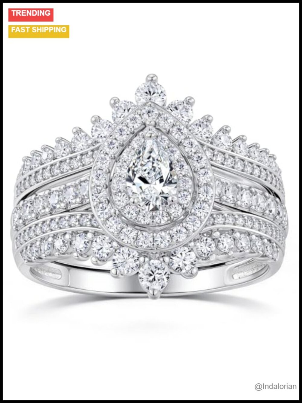 Newshe Moissanite Wedding Ring Set Teardrop Engagement Bridal Ring